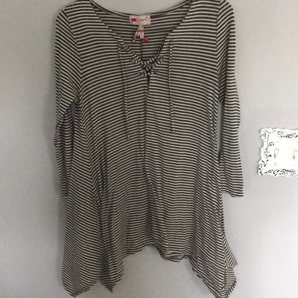 Green and white stripes v neck